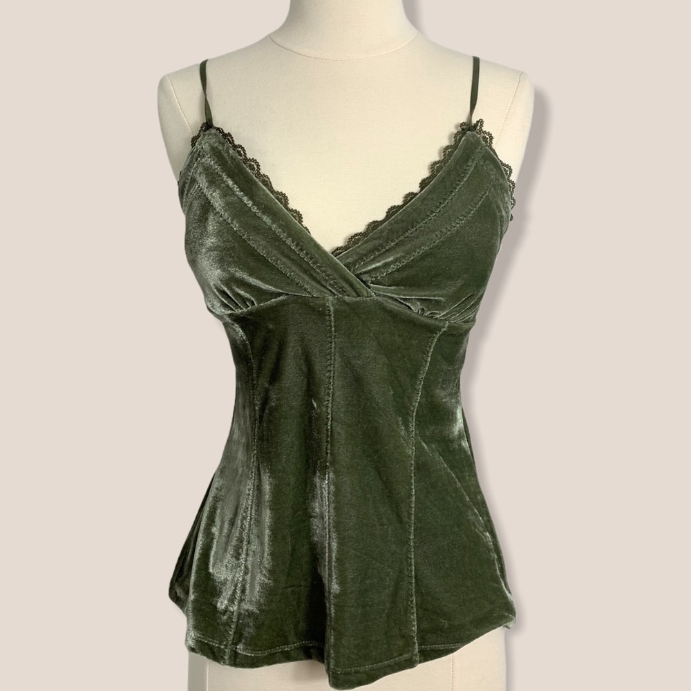 Vintage y2k fairy olive velvet faux bustier tank
